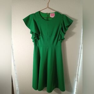 Women's Kate Spade New York Green  Flare Holiday Dress Ruffle Sleeve sz 8